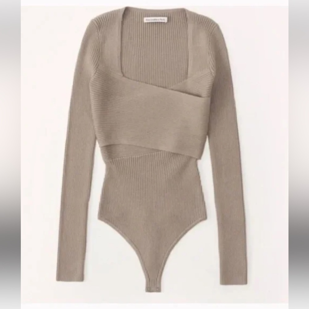 Abercrombie & Fitch LuxeLoft Wrap Sweater Bodysuit in black